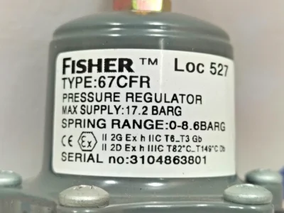 Fisher 67CFR Pressure Regulator 250 PSI17.2 BAR Max 0-8.6 BAR Spring Range